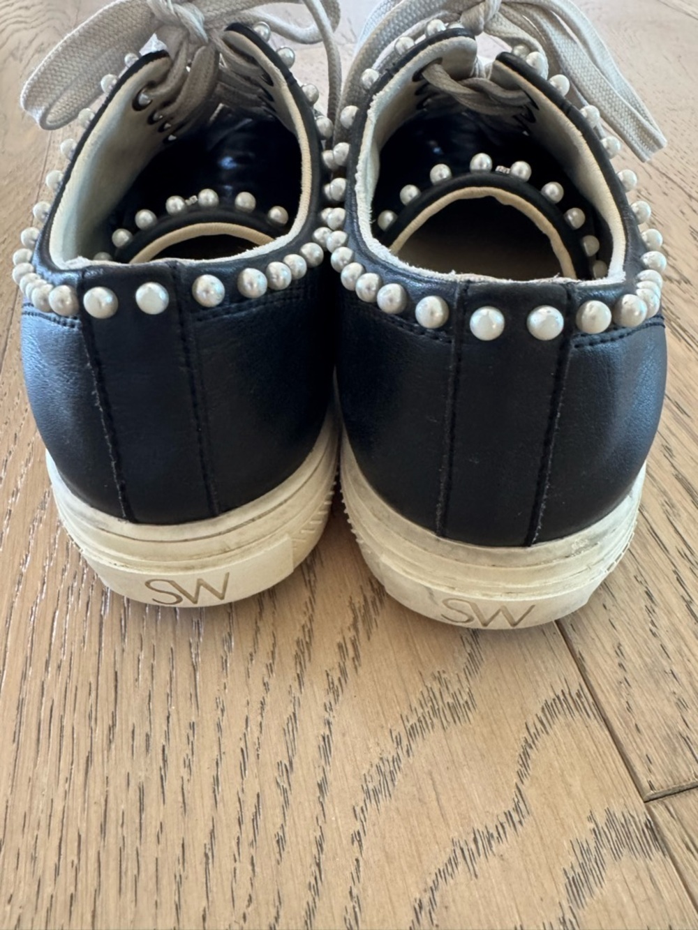 STUART WEITZMAN Ollie Mini Pearls  Embellished Low Top Sneakers Black - Picture 3 of 6